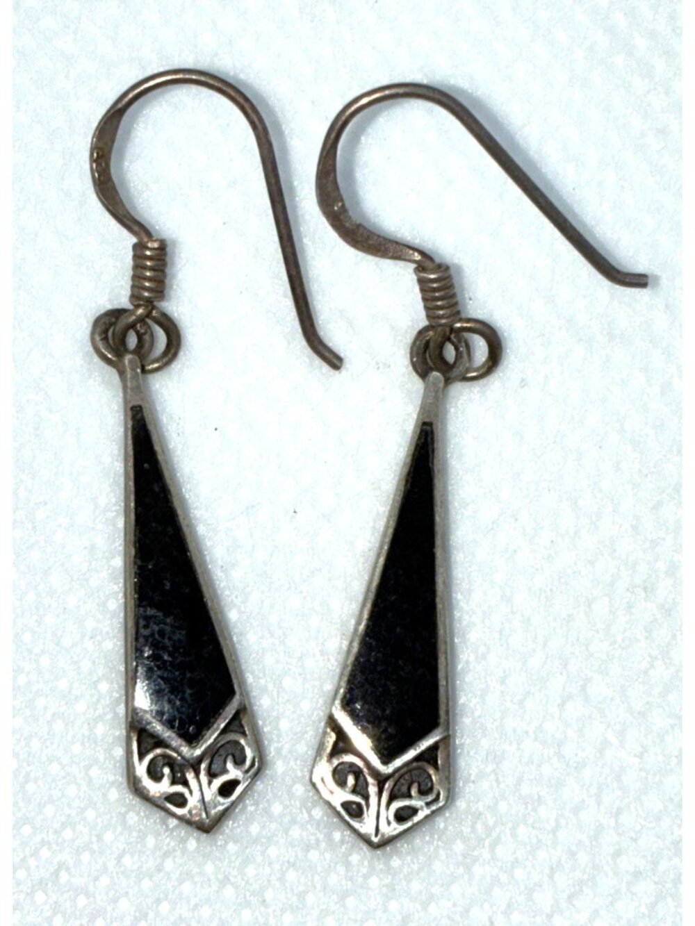 Black Onyx Inlay Vintage Style 925 Sterling Silver Drop Earrings